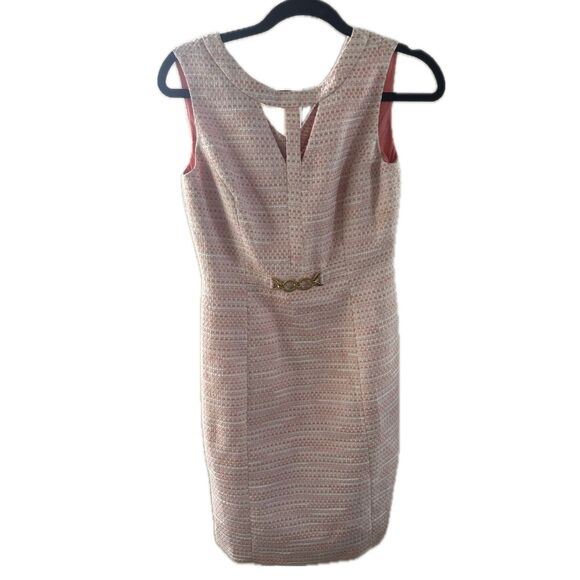 Tahari Women's Stitch Tweed Cut Out Faux Gold Hardware Belt Sheath Dress 2 - Picture 1 of 6